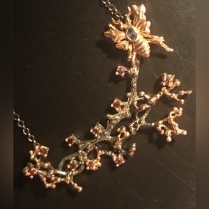 Bee floral branches artisan made hand crafted vintage necklace unique piece